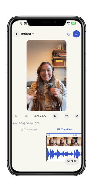 Refined app on iPhone showing video editing interface
